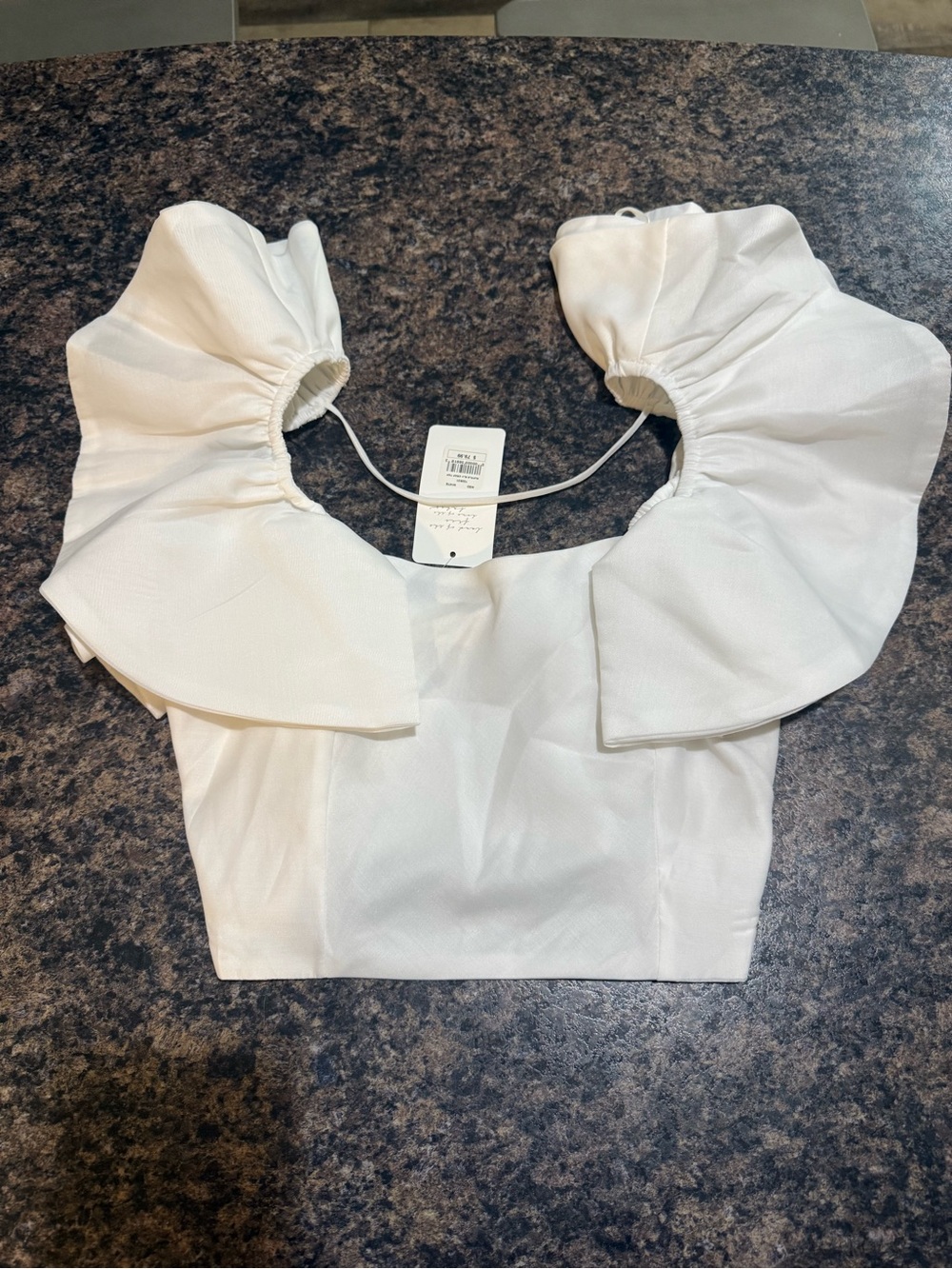 American Threads White Puff-Sleeve Crop Top
